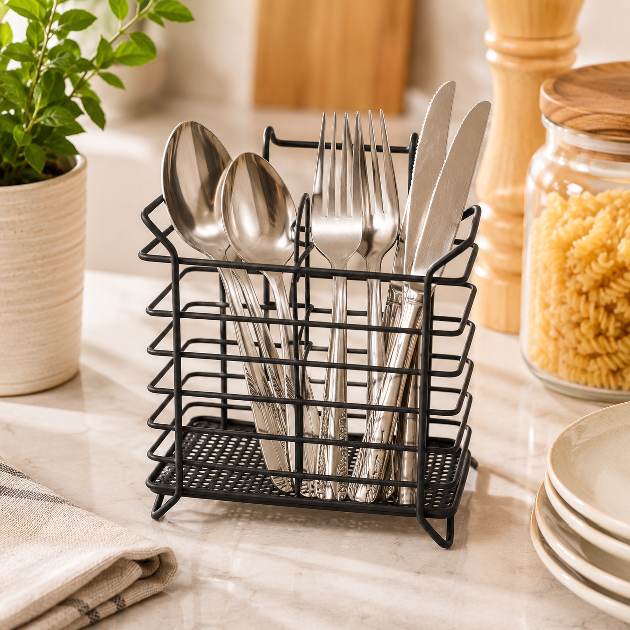 A.T Rectangular Stainless Steel Cutlery Holder