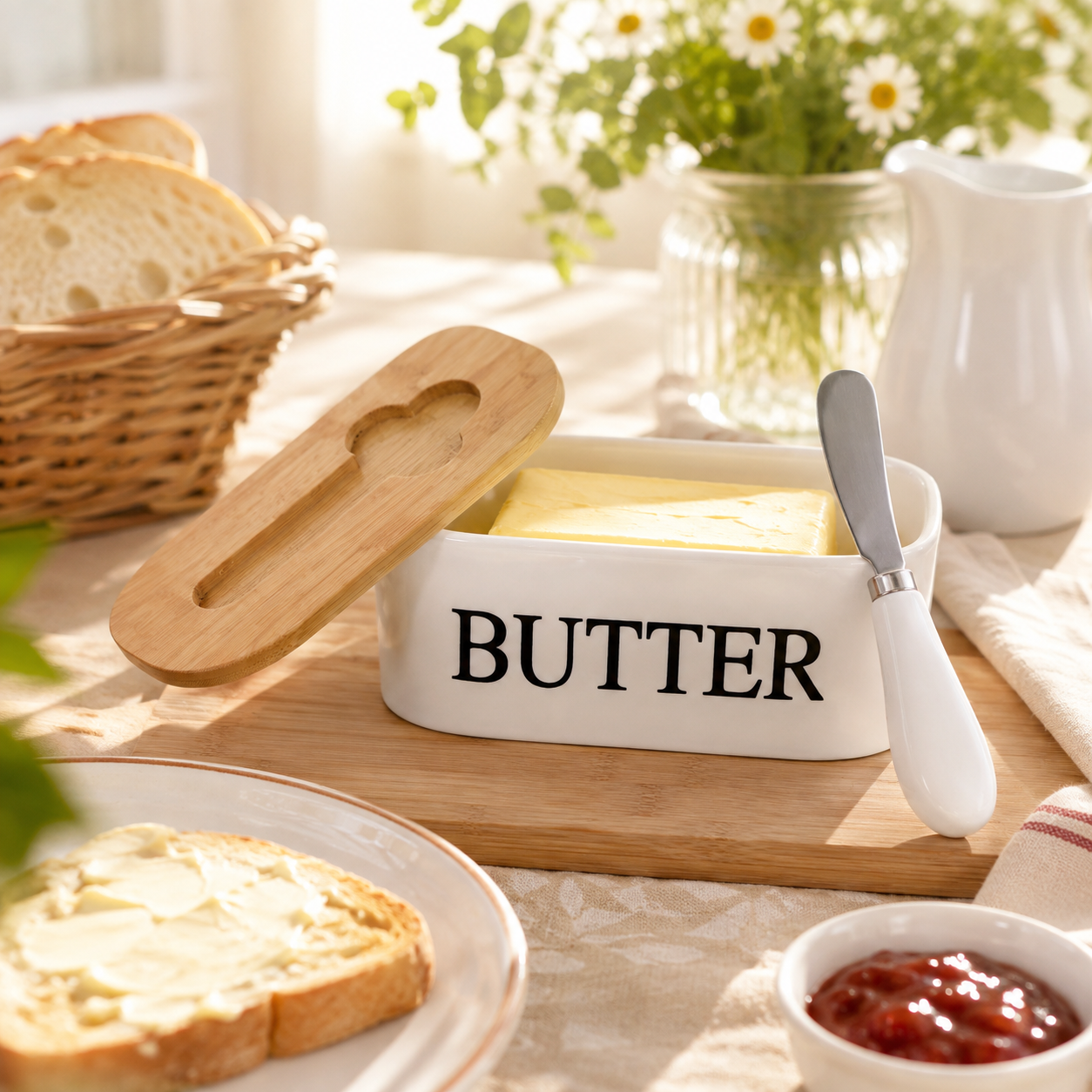 Lotus Ceramic Oval Butter Dish With Knife