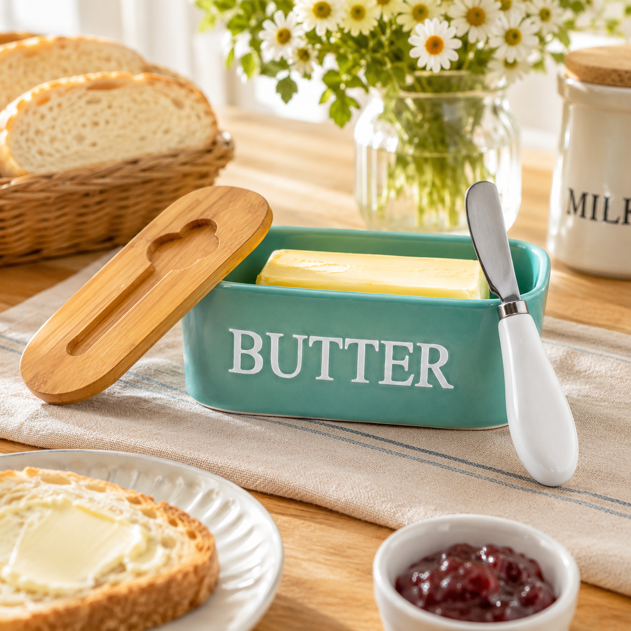 Lotus Ceramic Oval Butter Dish With Knife