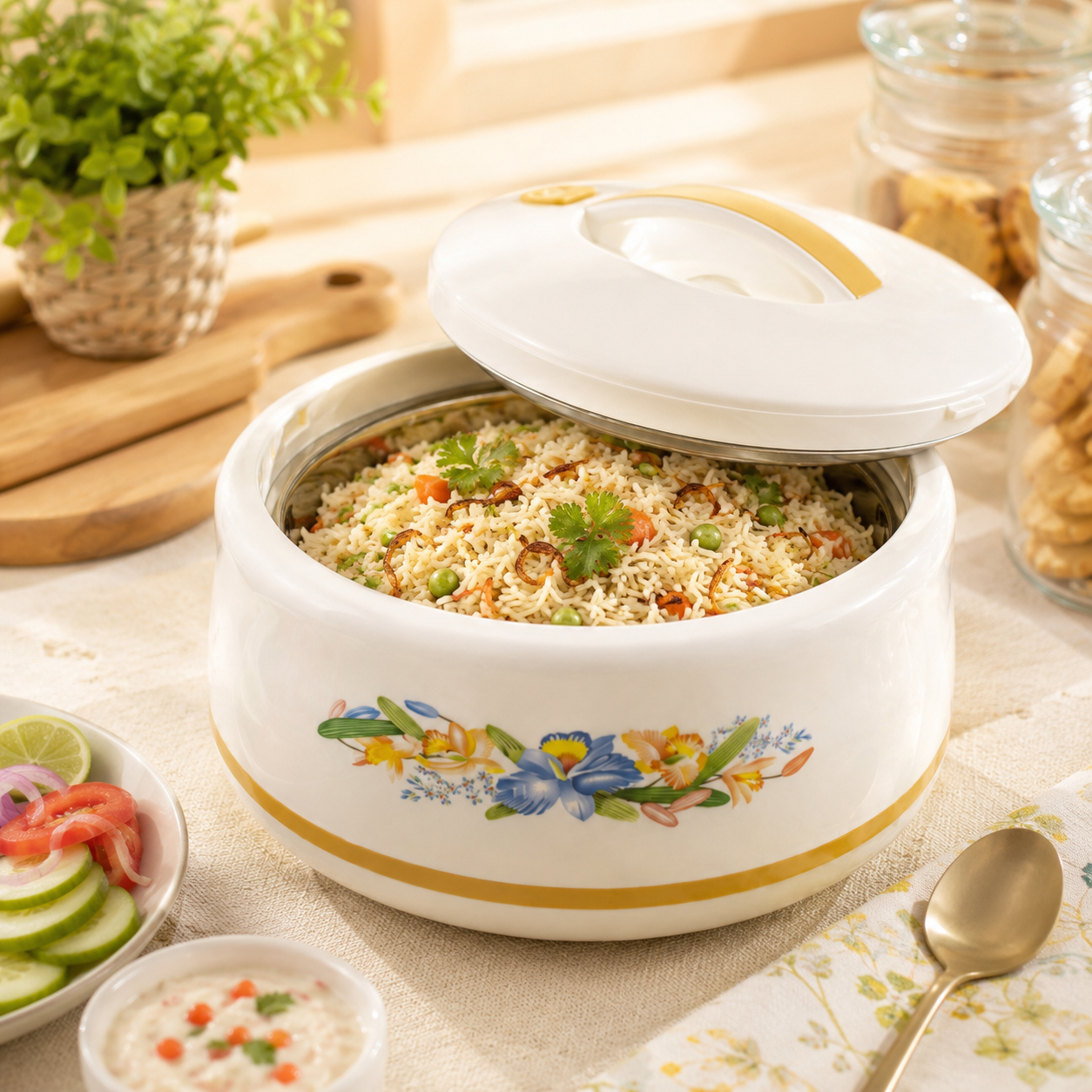 Rolex Off-White Plastic Food Warmer With Stainless Steel Bowl