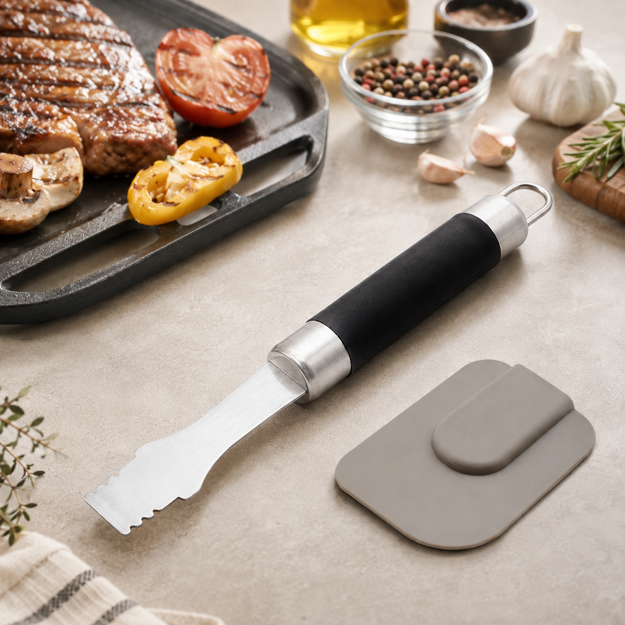 Shengya Stainless Steel Grill Scraper & Chopper with Blade Cover