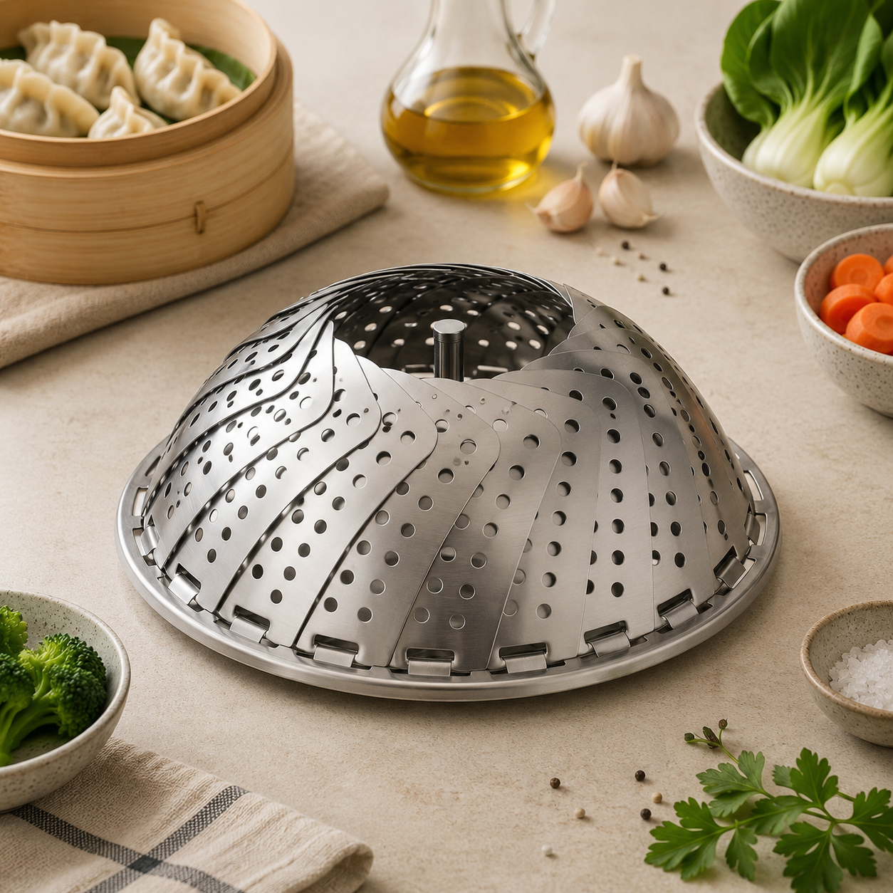 Shengya Stainless Steel Foldable Steamer Basket