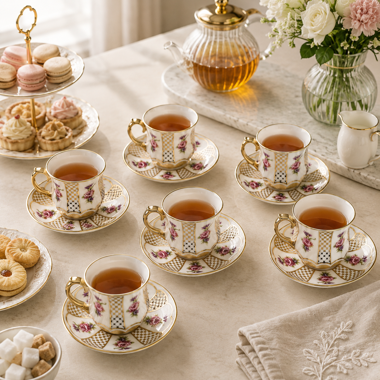 Royal 6-Piece Ceramic Cup And Saucer Set With Gift Box