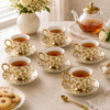 Royal 6-Piece Ceramic "Golden Leopard" Cup And Saucer Set With Gift Box