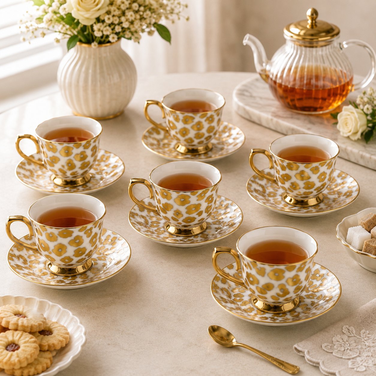 Royal 6-Piece Ceramic Cup And Saucer Set With Gift Box