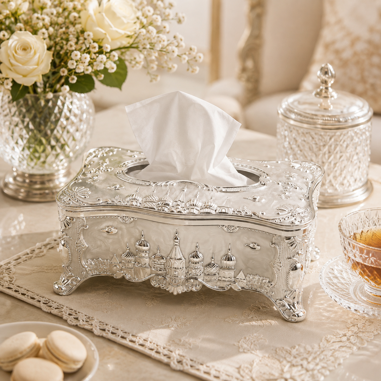 Fancy Silver Palace Design Decorative Tissue Box Holder