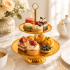 Fancy 2-Tier Metal Pastry Stand. Available in 2 colors: golden and silver
