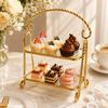 Fancy Metal Golden Rectangular 2-TIer Pastry Platter