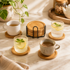 Violet 6-Piece Wooden Round Coaster Set With Stand