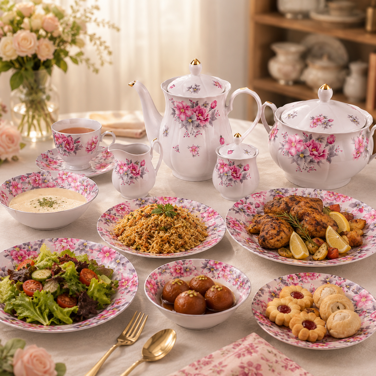 Royal 61-Pieces 8-Serving Bonne China Dinner Sets NG-Series