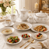 Royal NG White & Silver Elegance 61-Piece Bone China Dinner Set for 8
