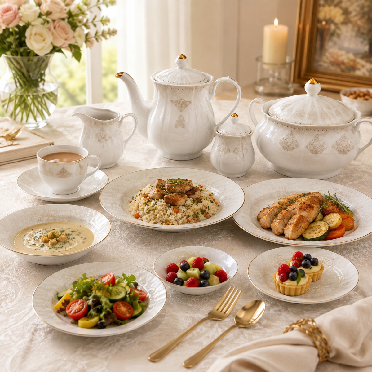 Royal 61-Pieces 8-Serving Bonne China Dinner Sets NG-Series