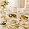 Royal NG White & Gold Bloom 61-Piece Bone China Dinner Set for 8