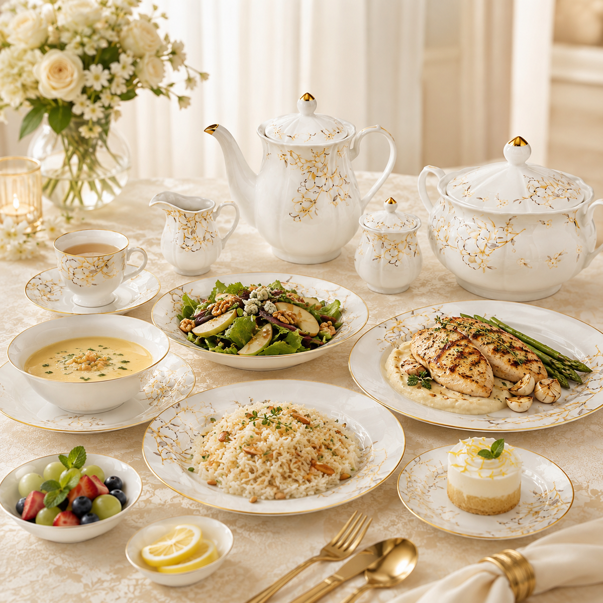Royal 61-Pieces 8-Serving Bonne China Dinner Sets NG-Series
