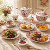 Royal FY Vintage Rose Garden 61-Piece Bone China Dinner Set for 8