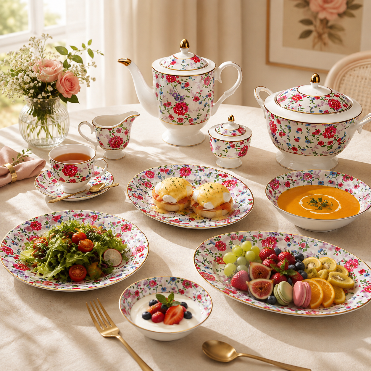 Royal 61-Pieces 8-Serving Bonne China Dinner Sets FY-Series