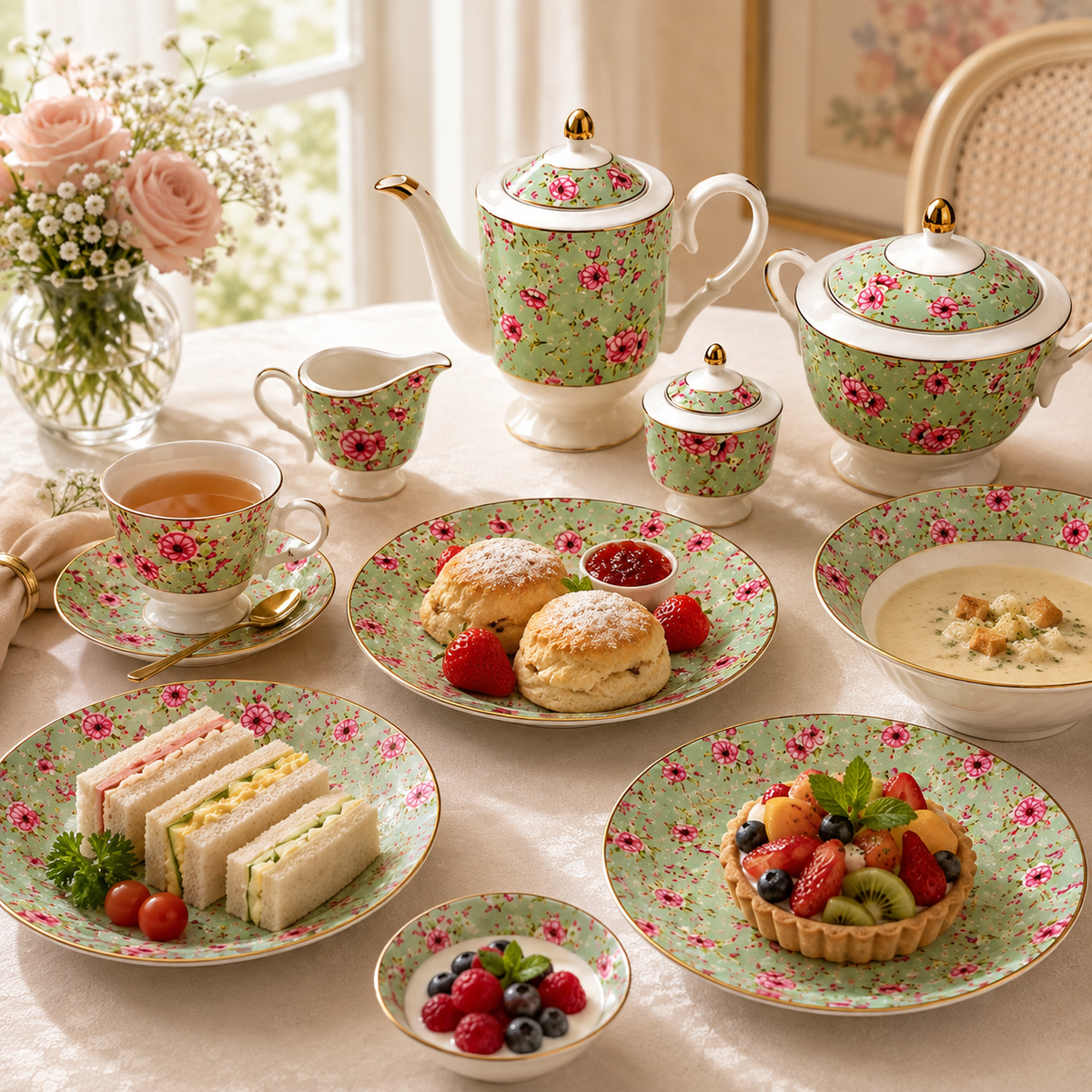 Royal 61-Pieces 8-Serving Bonne China Dinner Sets FY-Series
