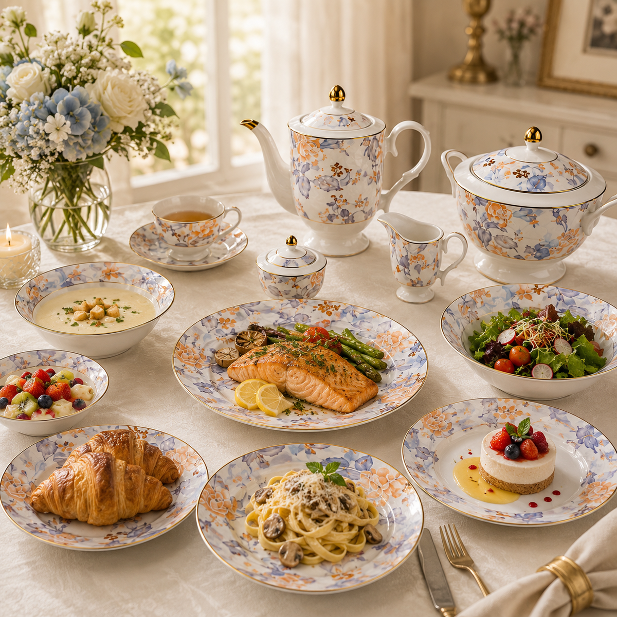 Royal 61-Pieces 8-Serving Bonne China Dinner Sets FY-Series