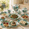 Royal SN Turquoise Floral 61-Piece New Bone China Dinner Set