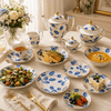 Royal SN Blue Leaf Elegance 61-Piece New Bone China Dinner Set