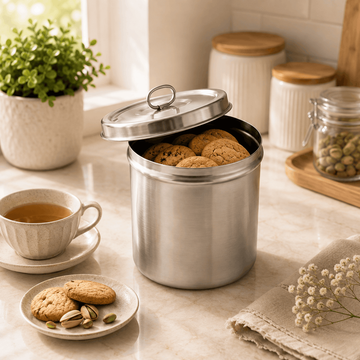 R/S Stainless Steel Cylindrical Storage Container Kaka Bawa Sons