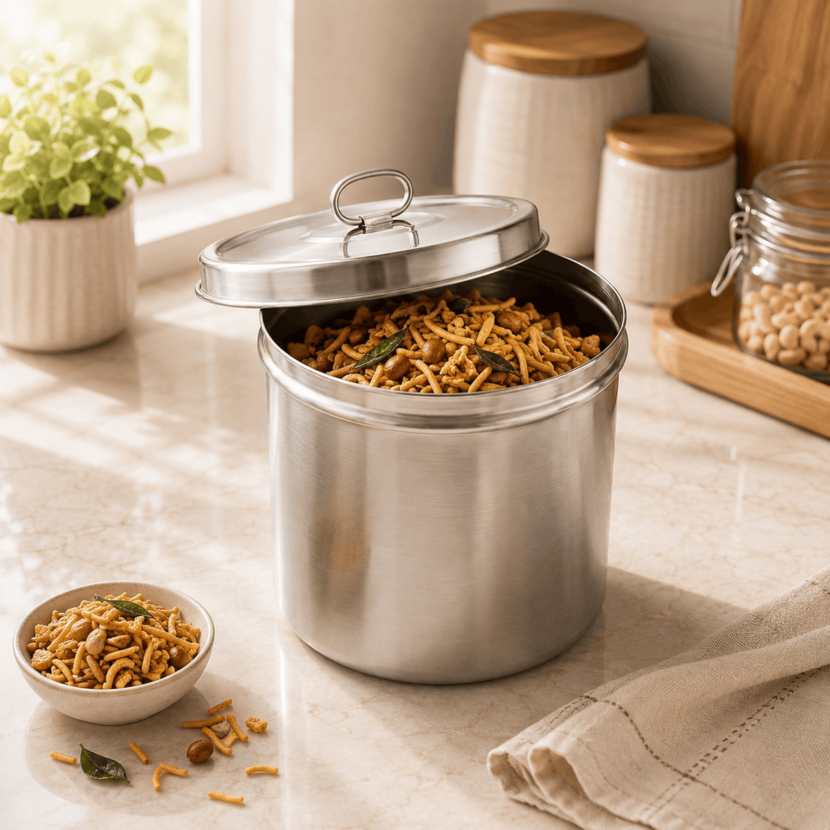 R/S Stainless Steel Cylindrical Storage Container Kaka Bawa Sons