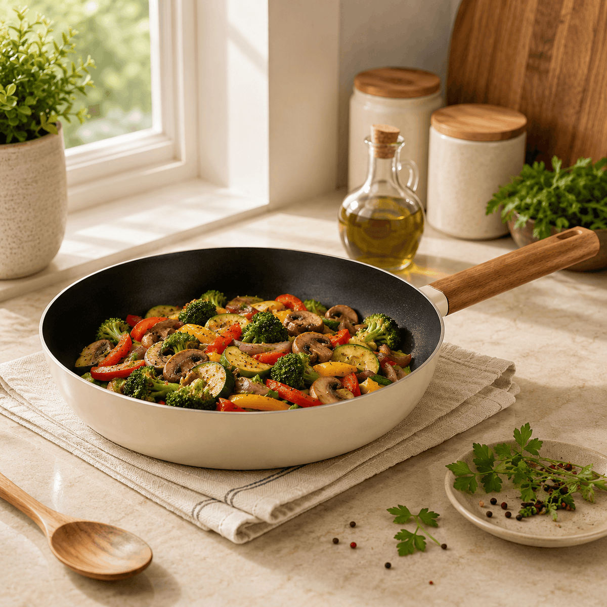 Danny Home Dual Color Beige & Black Aluminium Non Stick Induction Frying Pan Kaka Bawa Sons