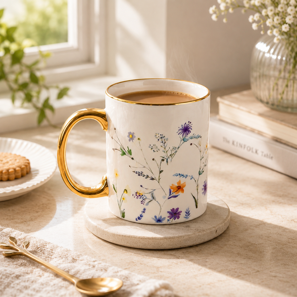 Danny Home 320 ML Gold Handle Ceramic Mug
