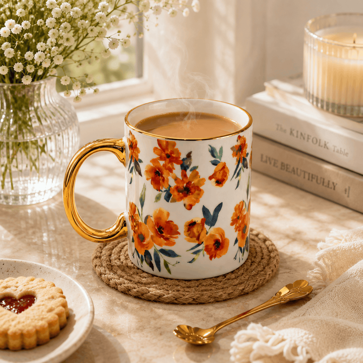 Danny Home 320 ML Gold Handle Ceramic Mug Kaka Bawa Sons