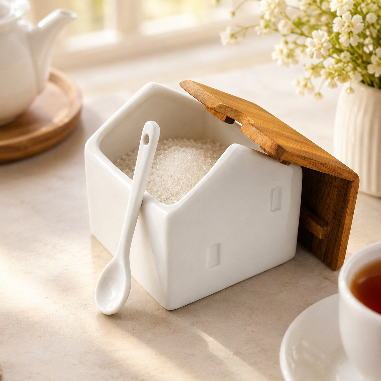 Danny Home 300 ML Ceramic House Shape Sugar Pot