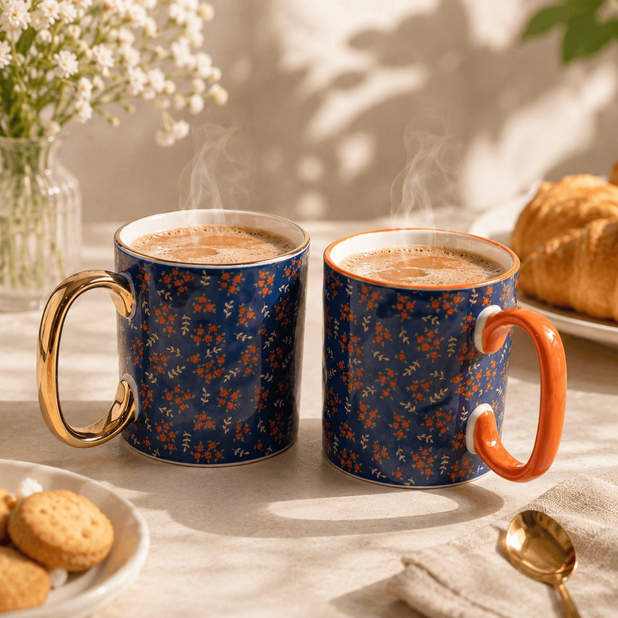 Danny Home 2-Pieces 450 ML Twin Floral Porcelain Mugs Kaka Bawa Sons