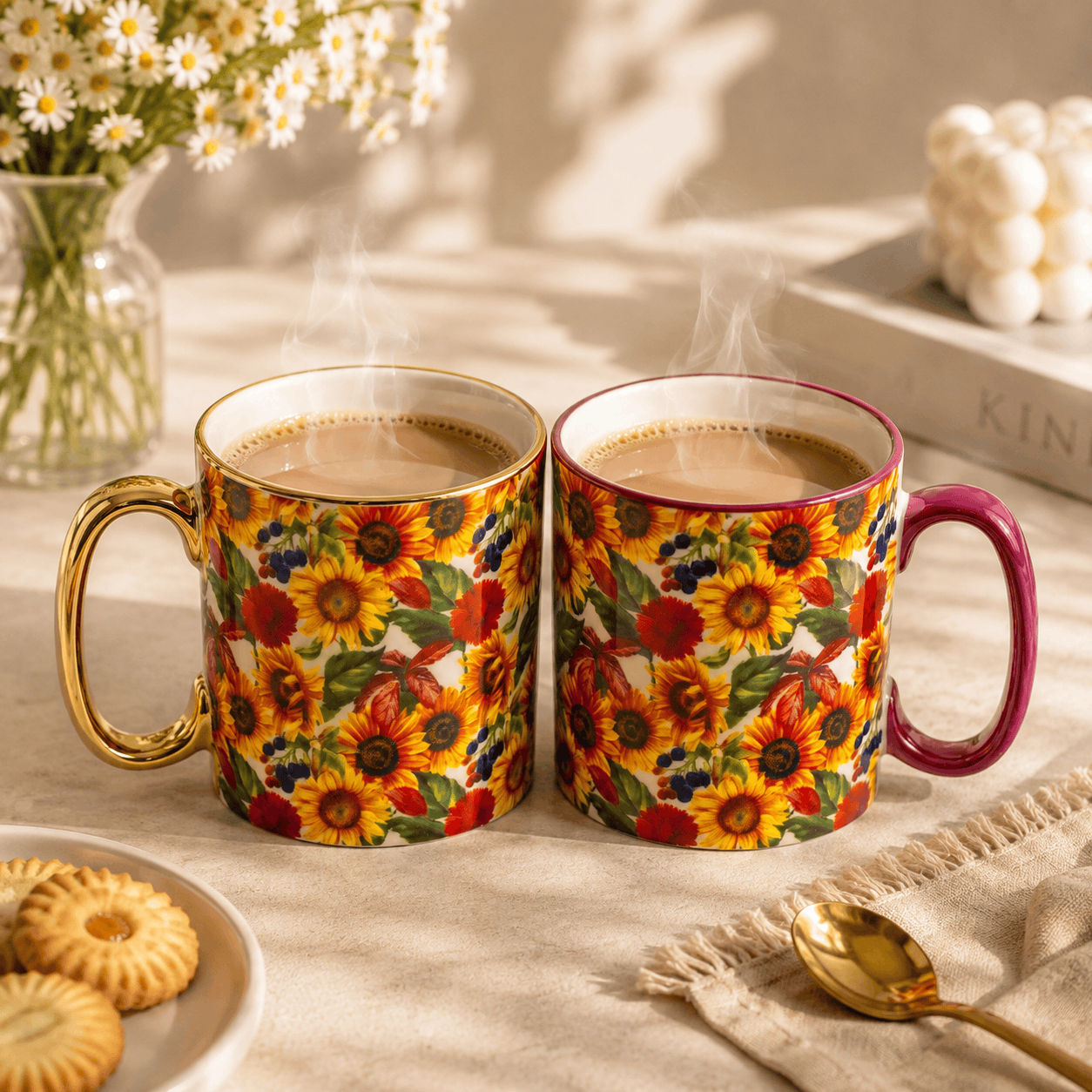 Danny Home 2-Pieces 450 ML Twin Floral Porcelain Mugs Kaka Bawa Sons