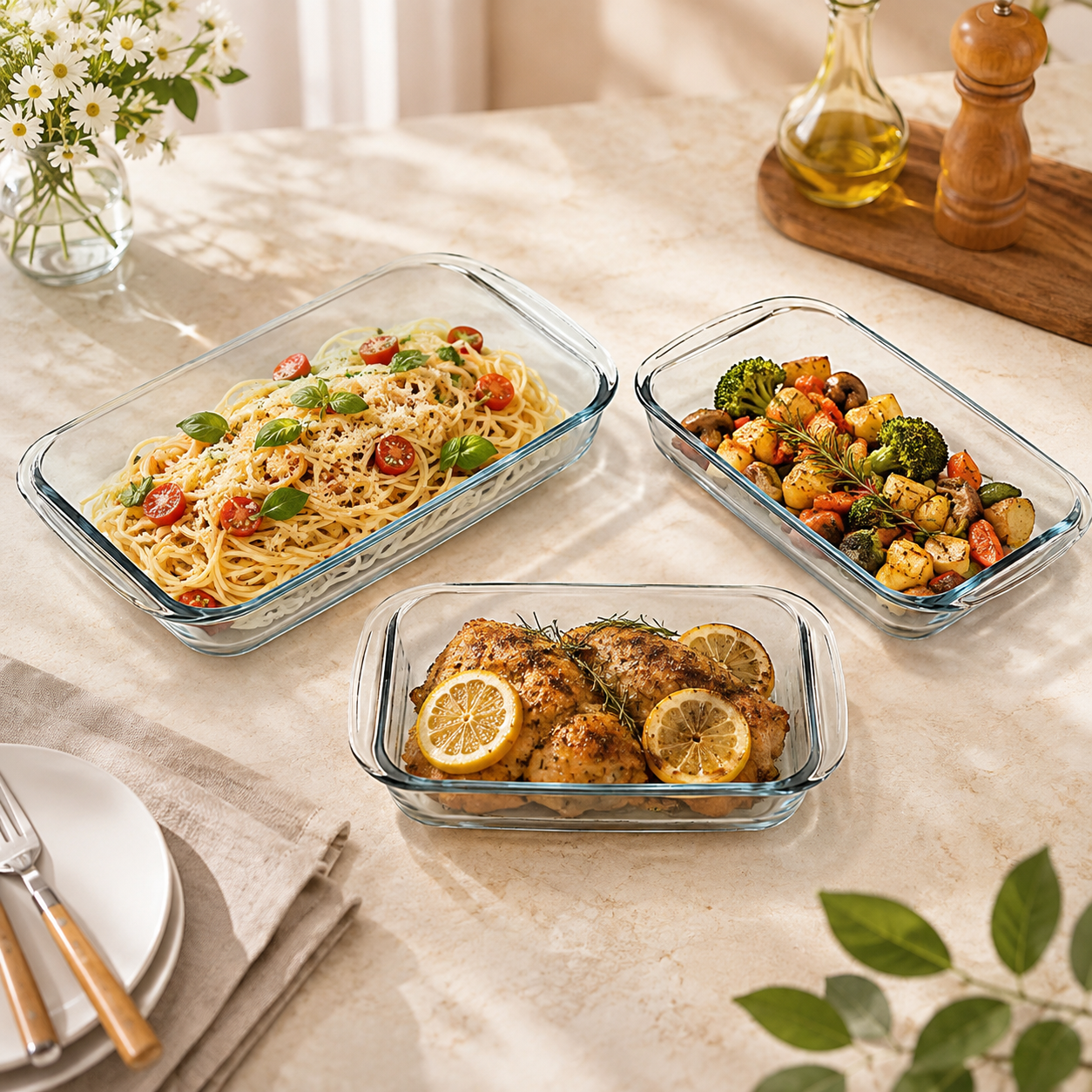 Danny Home 3-Piece Borosilicate Glass Rectangular Tray Set