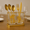 2-Portion Metal Spoons Holder Golden