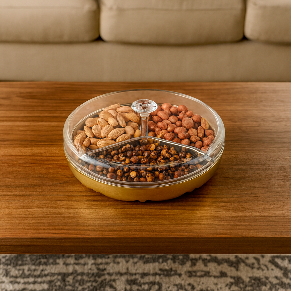 3-Portion Round Acrylic Dry Fruit Dish