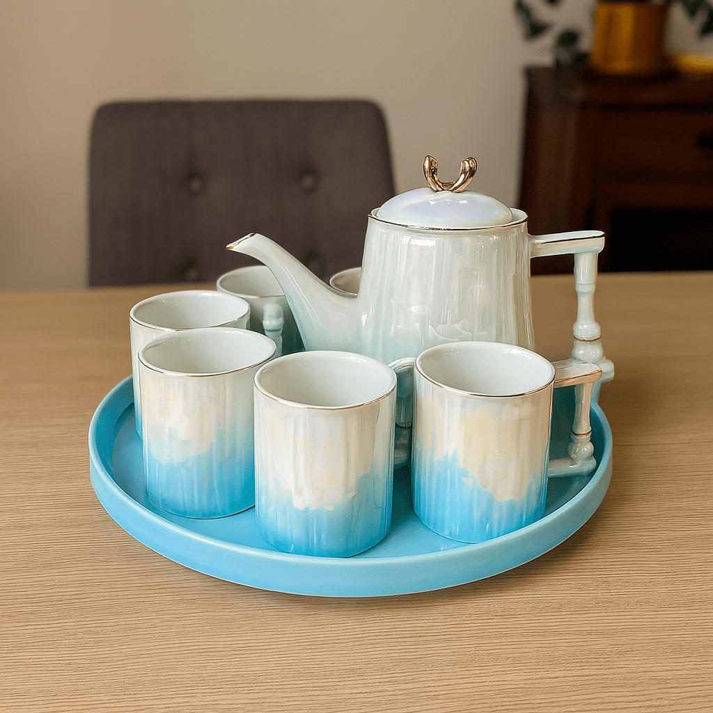 8-Piece Royal Spinning Coffee Set Sky Blue