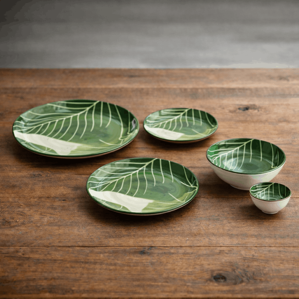 Gupan 30-Piece Green Leaf Dinner Set
