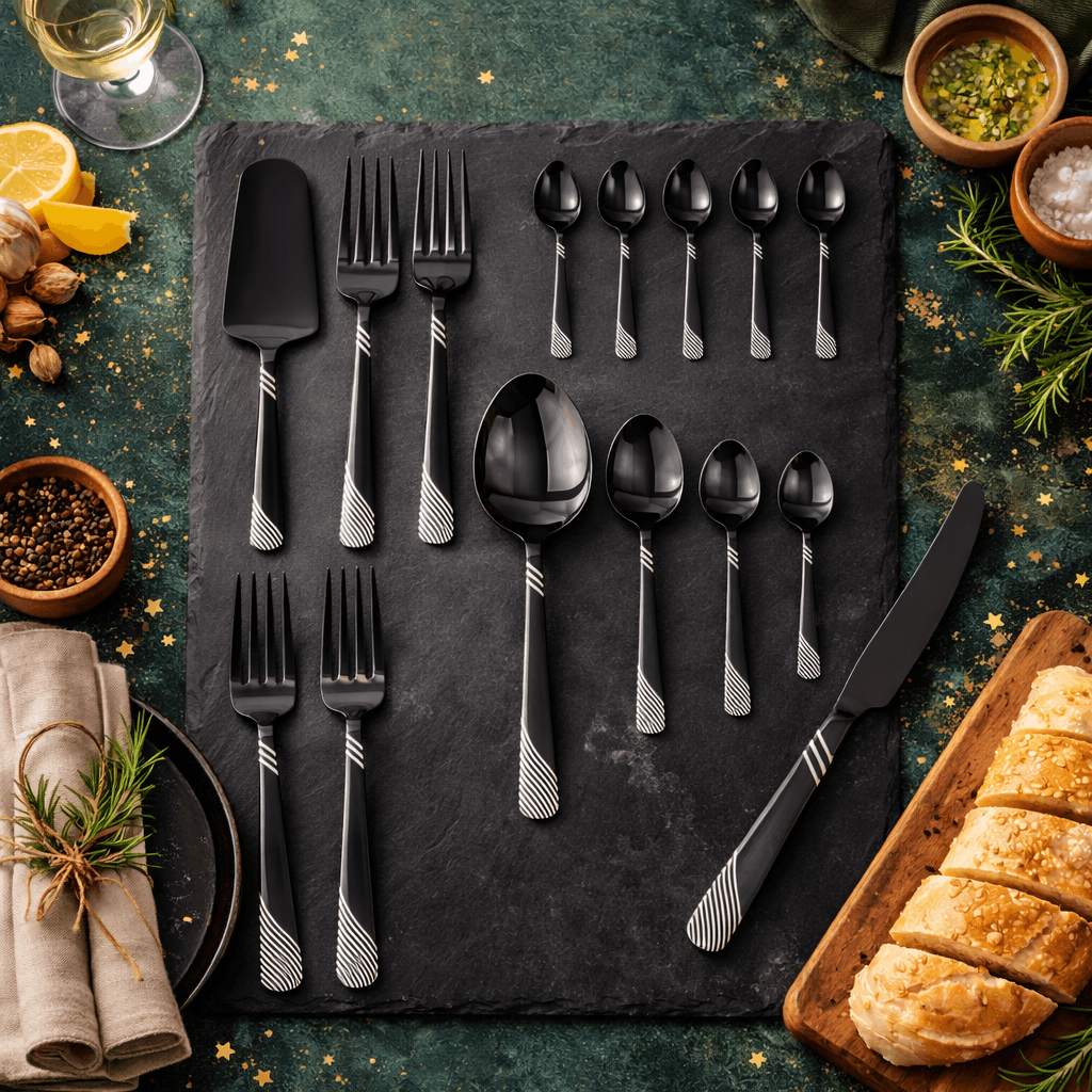 68-Piece Fancy Black Cutlery Set