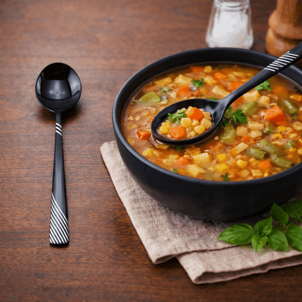 2-Piece Black Soup Serving Spoon Set