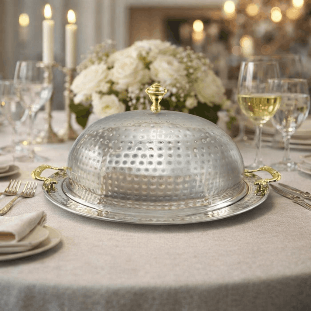 Oman Hammered Stainless Steel Serving Platter with Dome