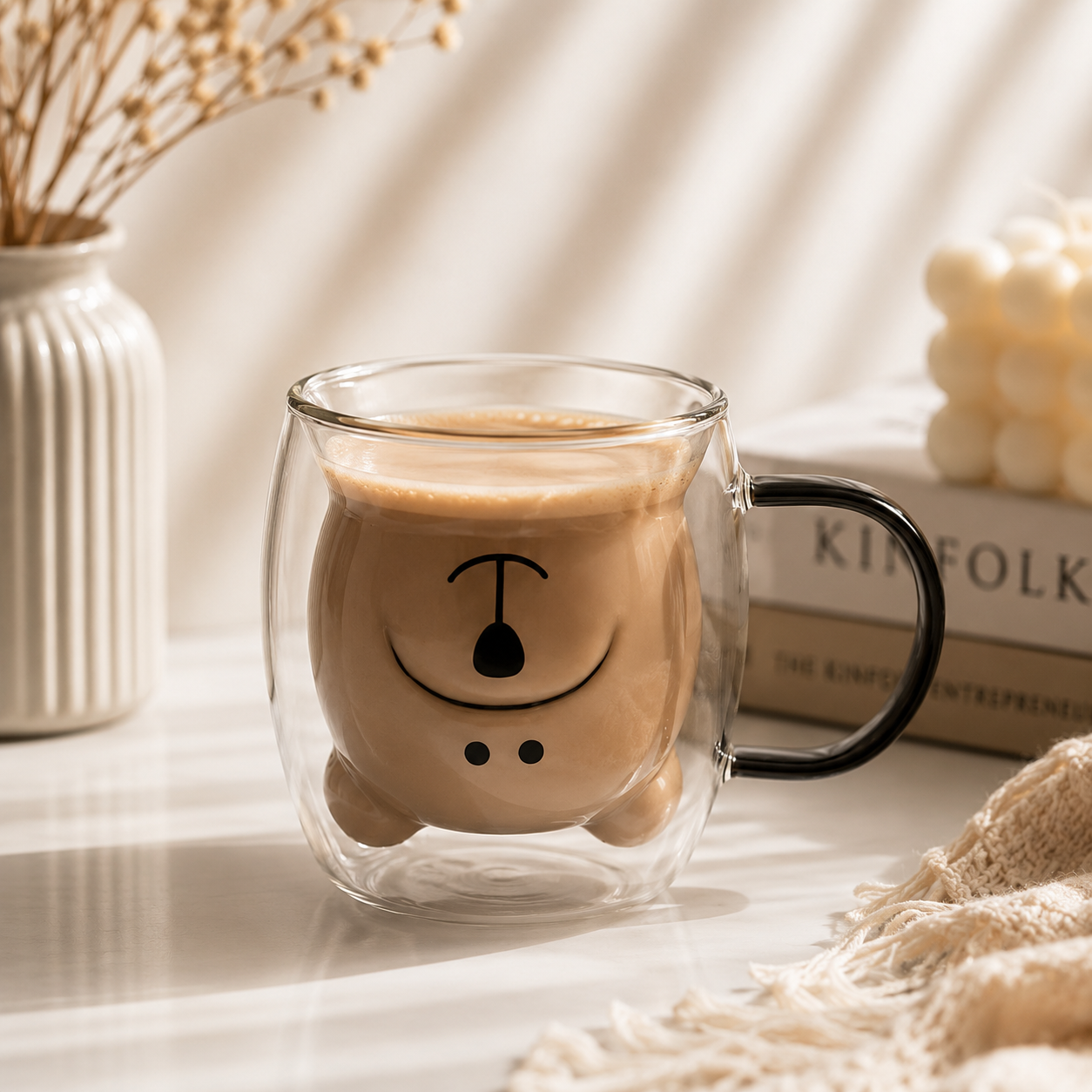 D.W.M 250 ML Double Wall Bear Style Glass Mugs