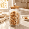 S.G Vertical Ribbed Diamond Head Glass Jar With Wooden Lid