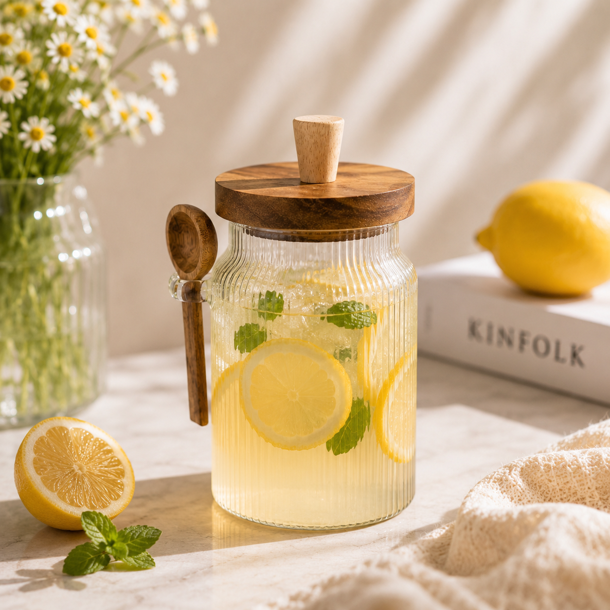 ACE Round Glass Jars With Wooden Spoon AND Lid