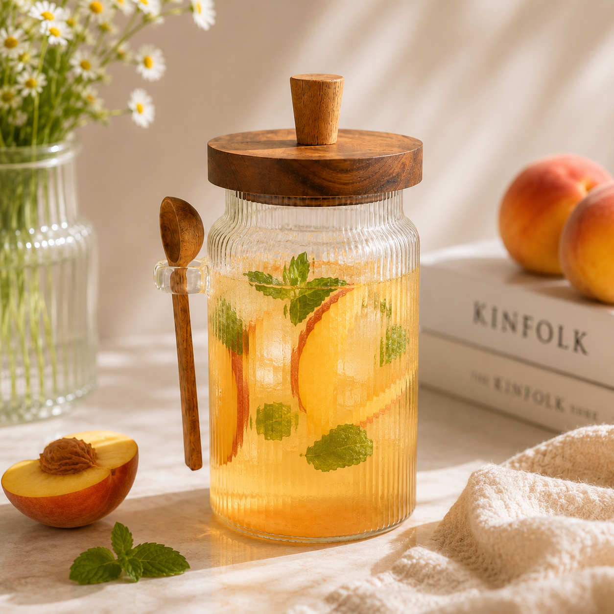 ACE Round Glass Jars With Wooden Spoon AND Lid