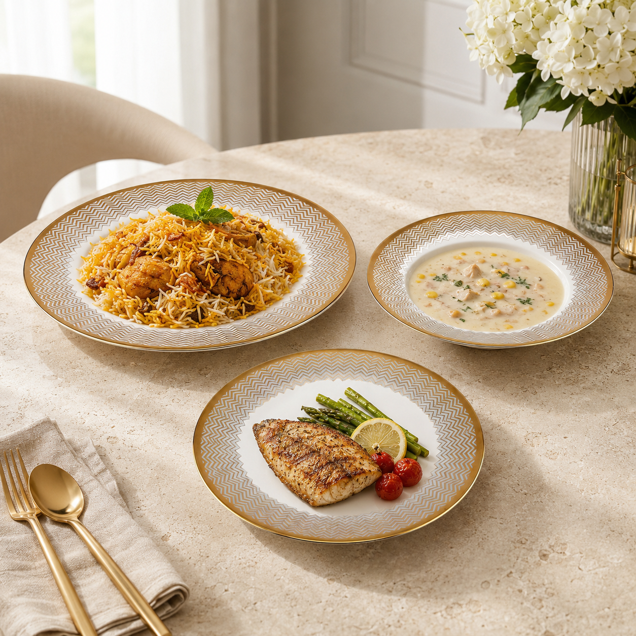 B/C 24-Pieces Bone China Plate Sets With 2 different designs and colors