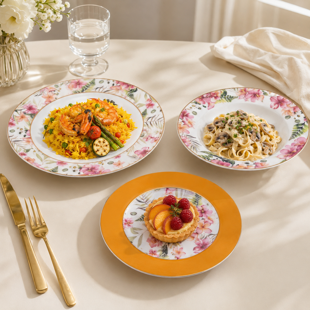 UK Parliament 18-Pieces Bone China Plate Sets With 6 different colors and designs