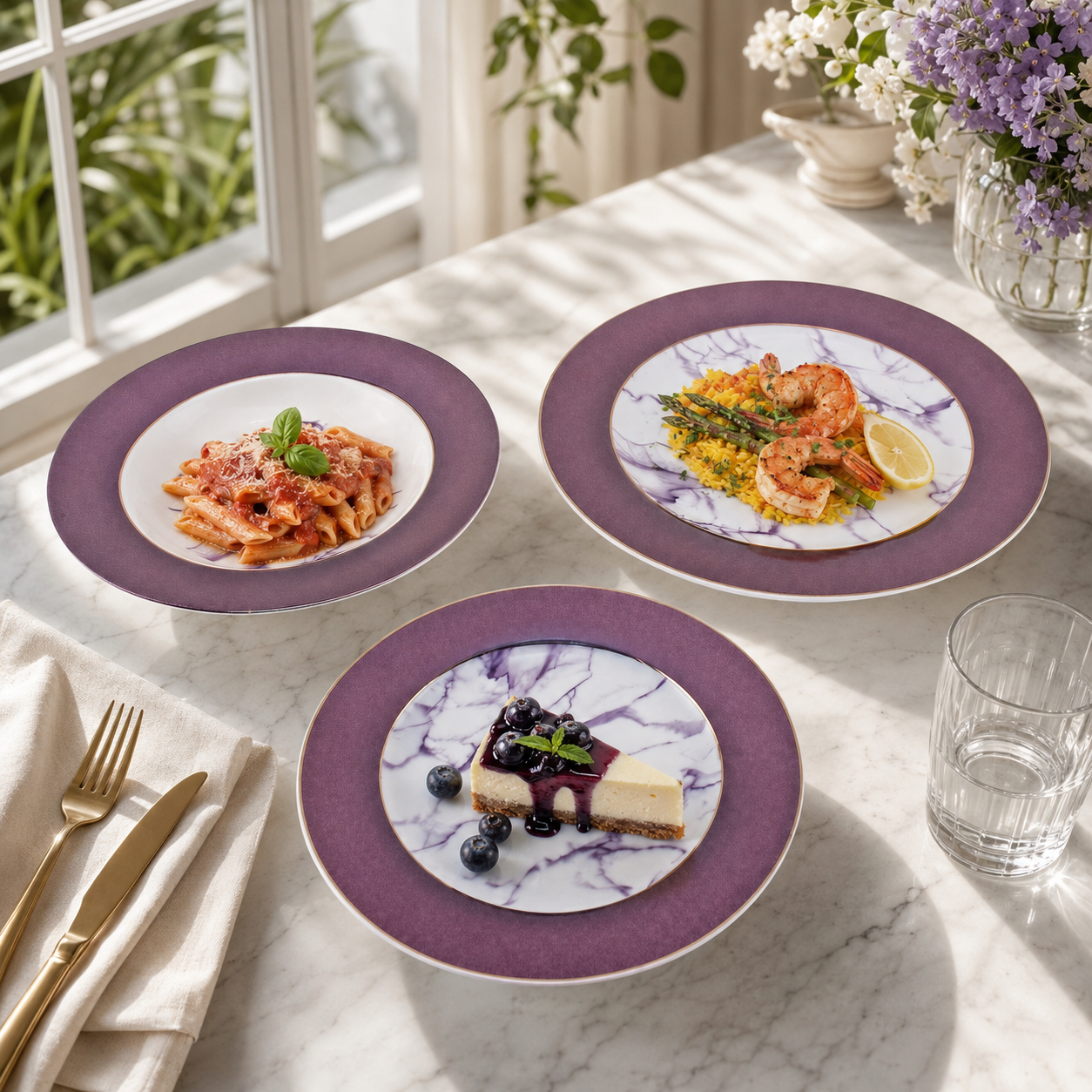 UK Parliament 18-Pieces Bone China Plate Sets With 6 different colors and designs