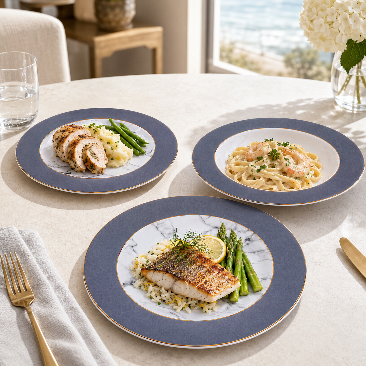 UK Parliament 18-Pieces Bone China Plate Sets With 6 different colors and designs