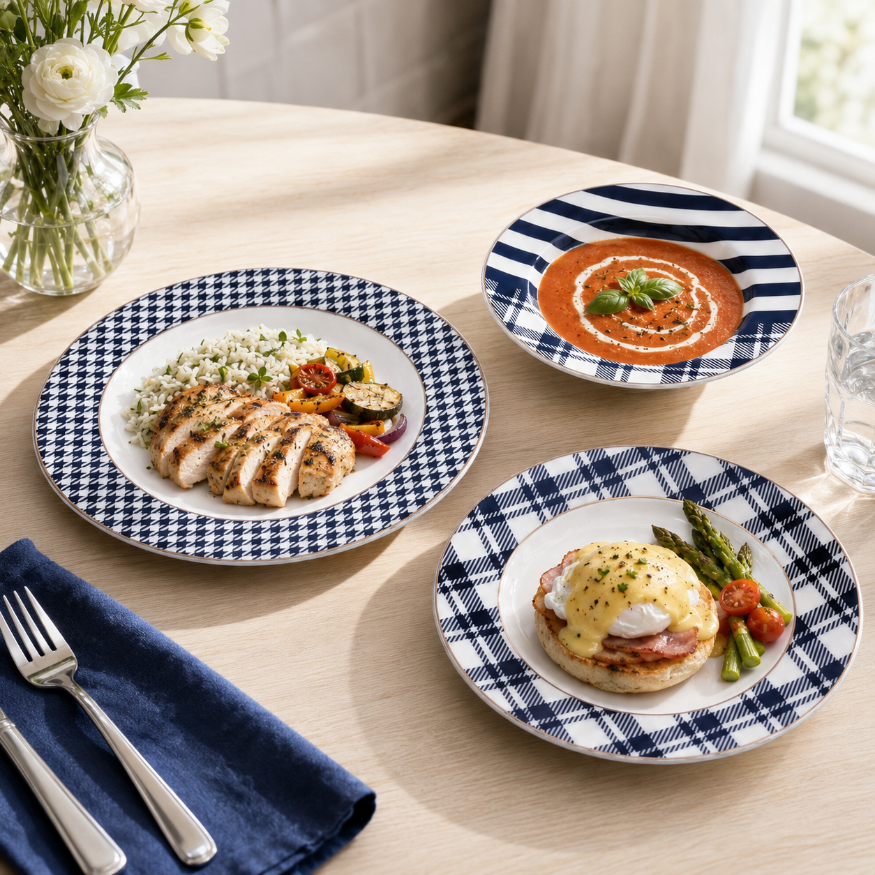 UK Parliament 18-Pieces Bone China Plate Sets With 6 different colors and designs