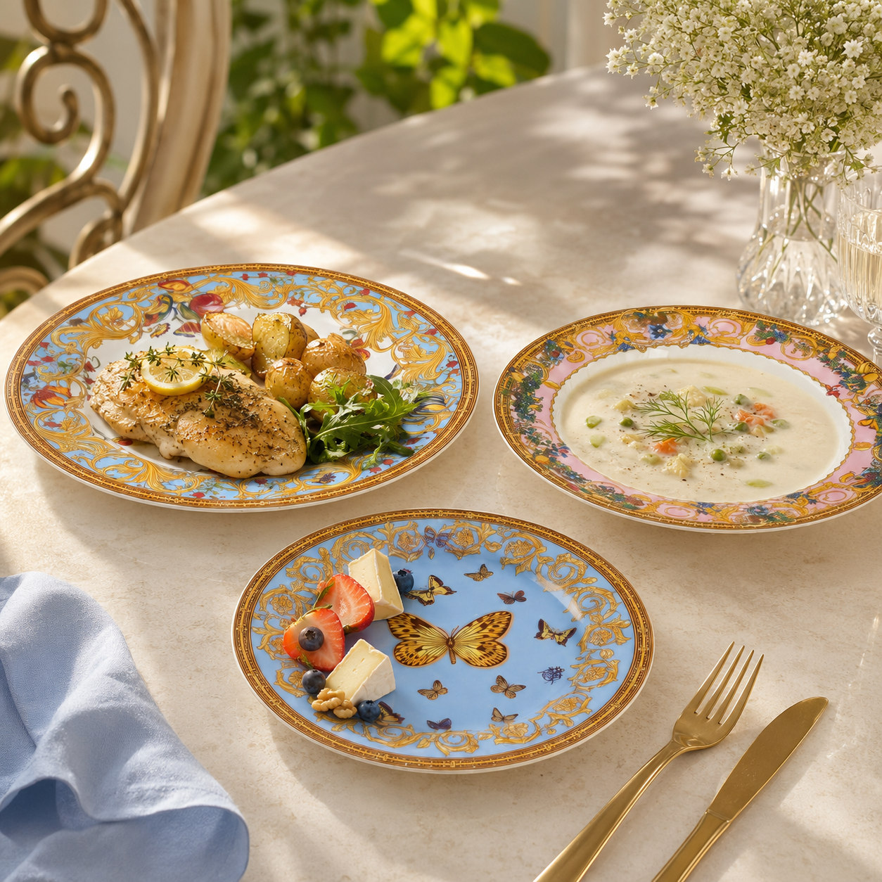 B/C 18-Pieces Bone China Plate Sets